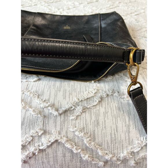 Vintage Fossil Black Cowhide Leather Crossbody Purse Satchel w Gold Hardware - Picture 10 of 15